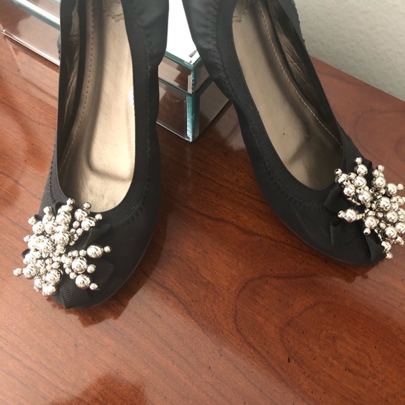 Women’s OLLIO BALLET FLATS. Black soft upper with silver decoration On toe. - Picture 2 of 7